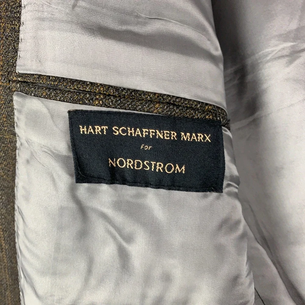 Hart Schaffner Marx Sport Coat Mens 44L Brown Plaid Studio Collection Blazer VTG